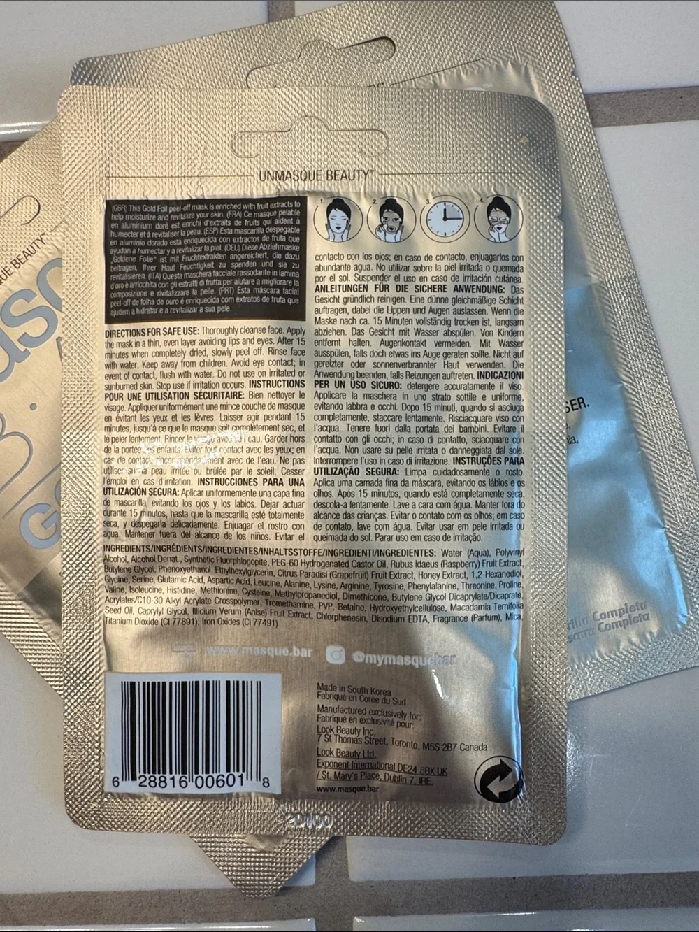 masque BAR Gold Foil Peel-Off Mask Sachets - Metallic Gold